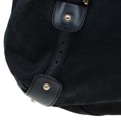 Pre Owned Gucci Black GG Canvas Medium Horsebit Pelham Shoulder Bag