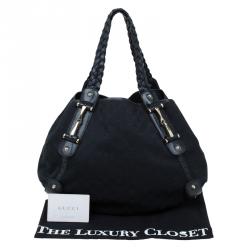 Pre Owned Gucci Black GG Canvas Medium Horsebit Pelham Shoulder Bag