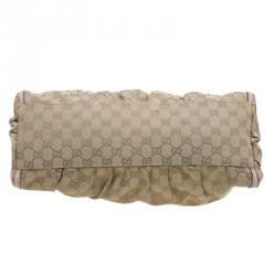 Pre Owned Gucci Biege/Pink GG Canvas Large D Ring Hobo