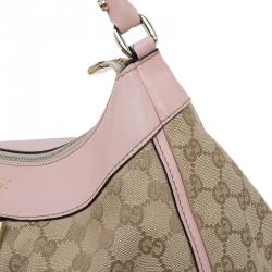 Pre Owned Gucci Biege/Pink GG Canvas Large D Ring Hobo