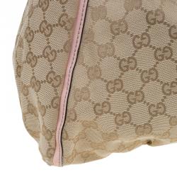 Pre Owned Gucci Biege/Pink GG Canvas Large D Ring Hobo