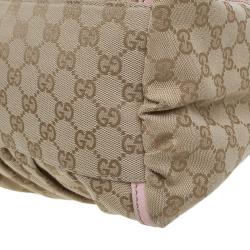 Pre Owned Gucci Biege/Pink GG Canvas Large D Ring Hobo