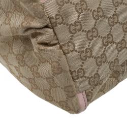 Pre Owned Gucci Biege/Pink GG Canvas Large D Ring Hobo