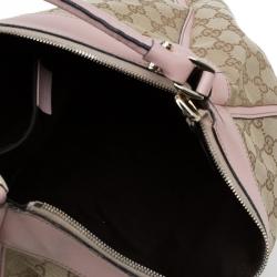 Pre Owned Gucci Biege/Pink GG Canvas Large D Ring Hobo