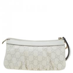 Pre Owned Gucci Off White Guccissima Leather Interlocking G Wristlet Pouch