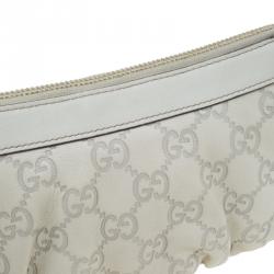 Pre Owned Gucci Off White Guccissima Leather Interlocking G Wristlet Pouch