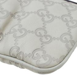 Pre Owned Gucci Off White Guccissima Leather Interlocking G Wristlet Pouch
