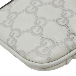 Pre Owned Gucci Off White Guccissima Leather Interlocking G Wristlet Pouch