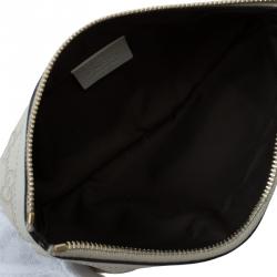 Pre Owned Gucci Off White Guccissima Leather Interlocking G Wristlet Pouch