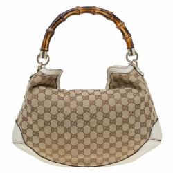 Pre Owned Gucci Beige/Off White GG Canvas Diana Bamboo Hobo
