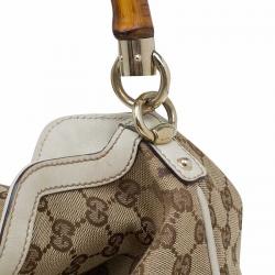 Pre Owned Gucci Beige/Off White GG Canvas Diana Bamboo Hobo
