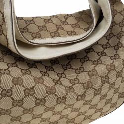 Pre Owned Gucci Beige/Off White GG Canvas Diana Bamboo Hobo