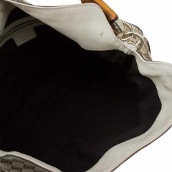 Pre Owned Gucci Beige/Off White GG Canvas Diana Bamboo Hobo