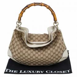 Pre Owned Gucci Beige/Off White GG Canvas Diana Bamboo Hobo