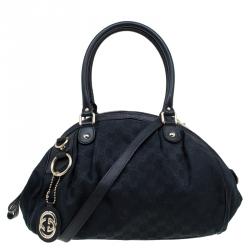 Pre Owned حقيبة غوتشي بوسطن سوكي متوسطة كانفاس GG أسود