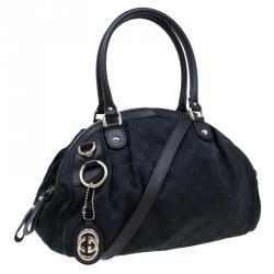 Pre Owned حقيبة غوتشي بوسطن سوكي متوسطة كانفاس GG أسود