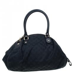 Pre Owned حقيبة غوتشي بوسطن سوكي متوسطة كانفاس GG أسود