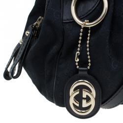 Pre Owned حقيبة غوتشي بوسطن سوكي متوسطة كانفاس GG أسود