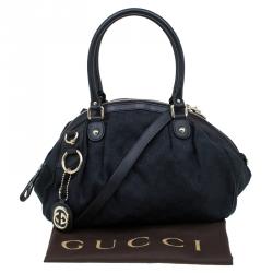 Pre Owned حقيبة غوتشي بوسطن سوكي متوسطة كانفاس GG أسود