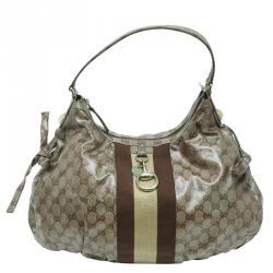 Gucci Beige/Ebony GG Crystal Coated Canvas Vintage Web Hobo