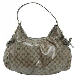 Gucci Beige/Ebony GG Crystal Coated Canvas Vintage Web Hobo