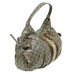 Gucci Beige/Ebony GG Crystal Coated Canvas Vintage Web Hobo