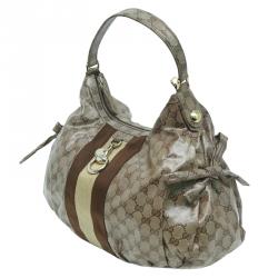 Gucci Beige/Ebony GG Crystal Coated Canvas Vintage Web Hobo