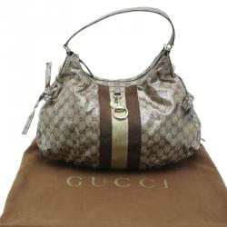 Gucci Beige/Ebony GG Crystal Coated Canvas Vintage Web Hobo