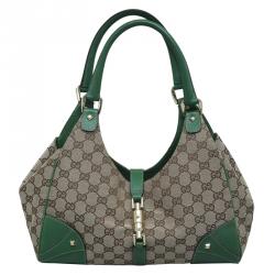 Gucci Beige/Green GG Canvas Bardot Shoulder Bag