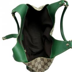 مملوكة مسبقًا حقيبة كتف غوتشي بار�دوت كانفاس GG أخضر/ بيج