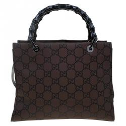 Pre Owned حقيبة غوتشي بامبو نايلون GG بني/ أسود