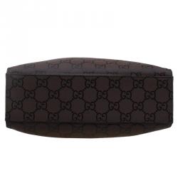 Pre Owned حقيبة غوتشي بامبو نايلون GG بني/ أسود