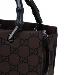 Pre Owned حقيبة غوتشي بامبو نايلون GG بني/ أسود