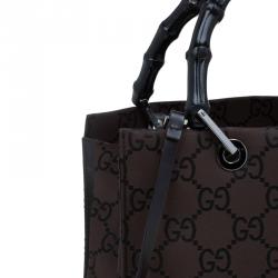 Pre Owned حقيبة غوتشي بامبو نايلون GG بني/ أسود