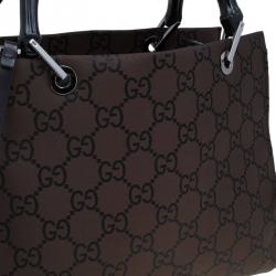 Pre Owned حقيبة غوتشي بامبو نايلون GG بني/ أسود
