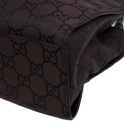 Pre Owned حقيبة غوتشي بامبو نايلون GG بني/ أسود