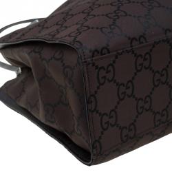 Pre Owned حقيبة غوتشي بامبو نايلون GG بني/ أسود