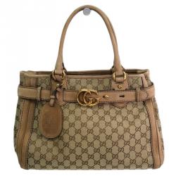 Pre Owned Gucci Beige/Brown GG Canvas Medium Running Tote