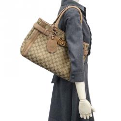 Pre Owned Gucci Beige/Brown GG Canvas Medium Running Tote