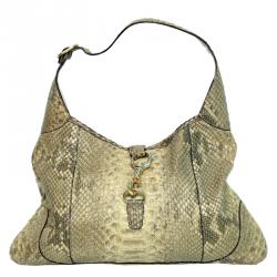 Pre Owned حقيبة هوبو غوتشي جاكي اوو بوفير جلد ثعبان بيج