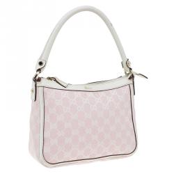 Pre Owned Gucci Pink/White GG Canvas Shoulder Bag