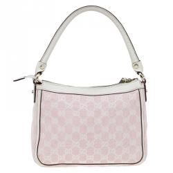 Pre Owned Gucci Pink/White GG Canvas Shoulder Bag