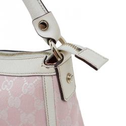 Pre Owned Gucci Pink/White GG Canvas Shoulder Bag