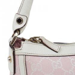 Pre Owned Gucci Pink/White GG Canvas Shoulder Bag