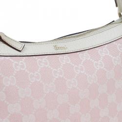 Pre Owned Gucci Pink/White GG Canvas Shoulder Bag