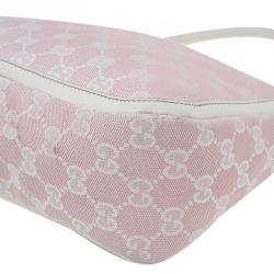 Pre Owned Gucci Pink/White GG Canvas Shoulder Bag