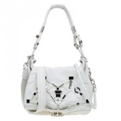 مملوكة مسبقًا Gucci White Leather Large Techno Horsebit Flap Shoulder Bag
