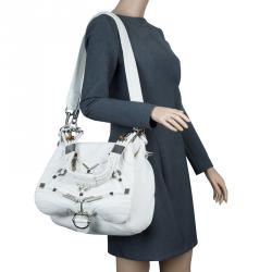مملوكة مسبقًا Gucci White Leather Large Techno Horsebit Flap Shoulder Bag