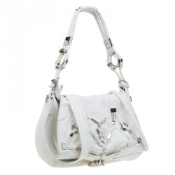 مملوكة مسبقًا Gucci White Leather Large Techno Horsebit Flap Shoulder Bag
