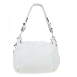 مملوكة مسبقًا Gucci White Leather Large Techno Horsebit Flap Shoulder Bag